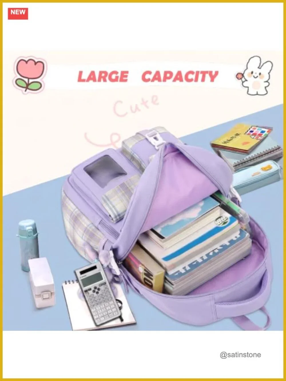 Girls School Backpack Kawaii Bookbag with Accessories Water-Resistant Polyester